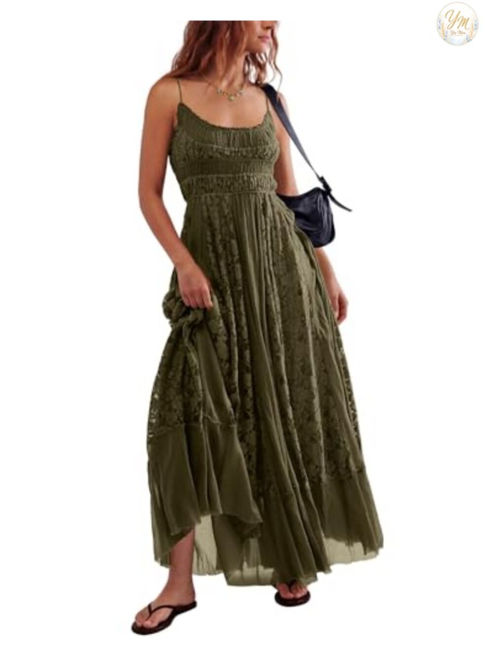 Women's Bohemian Lace Maxi Dress Summer Beach Vacation Flowy A-Line